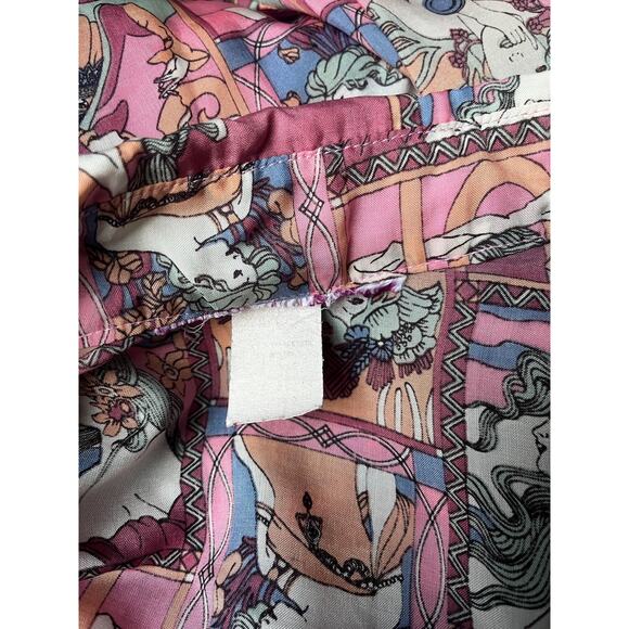 Vintage 70s Art Nouveau Print Blouse | Feminine Graphic | Disco Button-Up | M - Picture 9 of 9